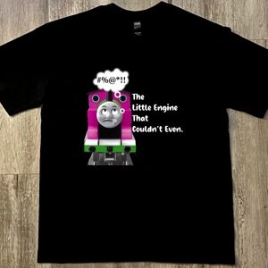 Black Graphic Tee - The Little Engine That Couldn't Even, cotton, unisex Large